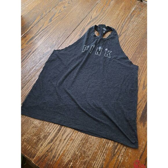 Victoria’s Secret Pink L Dark Heather Gray Sleeveless Racerback Tank Top - Picture 1 of 2